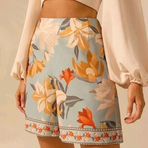 High-Waist Floral Shorts in Light Blue